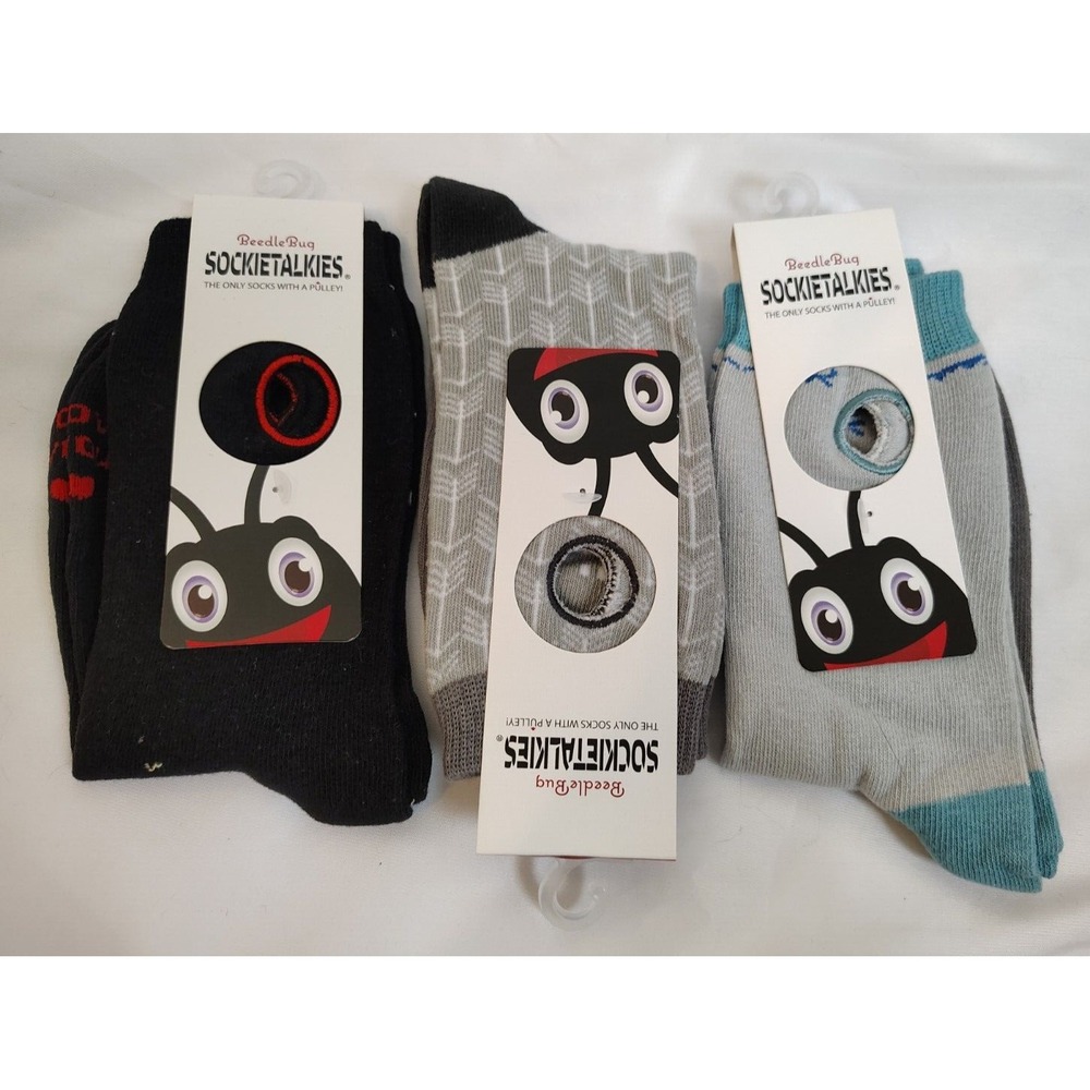 Lot Of 3 BeedleBug Sockietalkies Socks with A Pulley Womens 5-10 Youth Large NWT